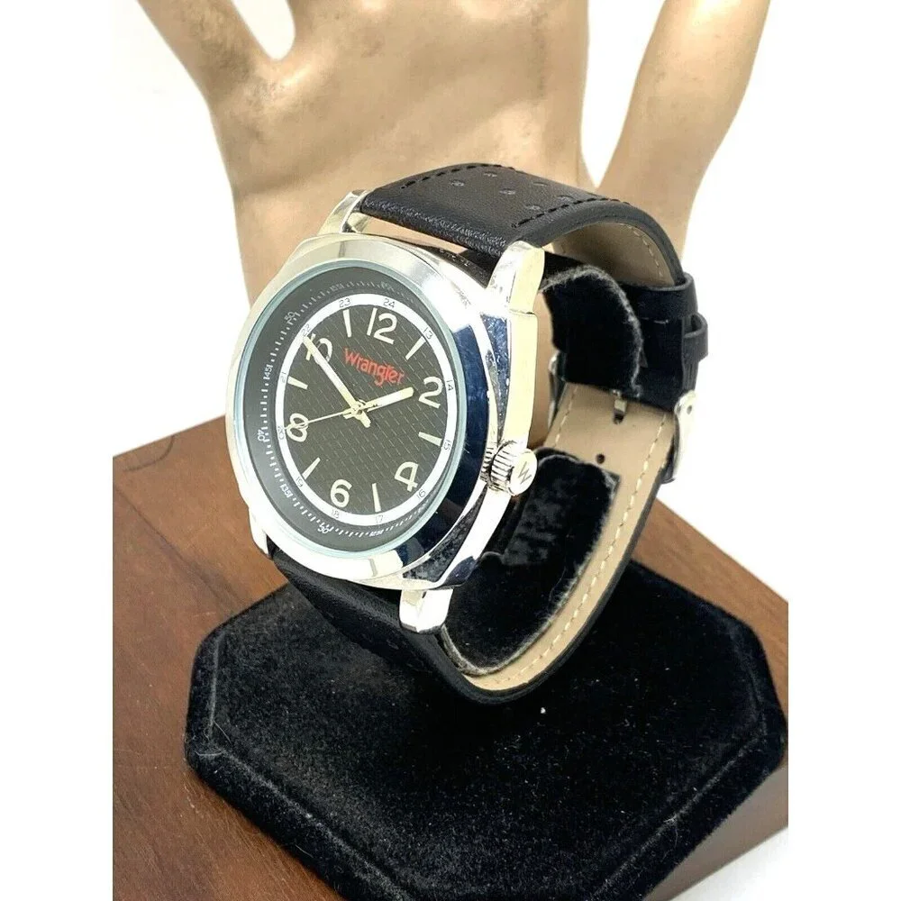 Wrangler Men's Watch WRT2501-1B Quartz Black Dial Leather Band 44mm